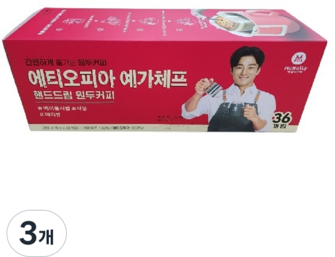 맥널티커피 핸드드립커피 에티오피아 예가체프, 8g, 36개입, 3개