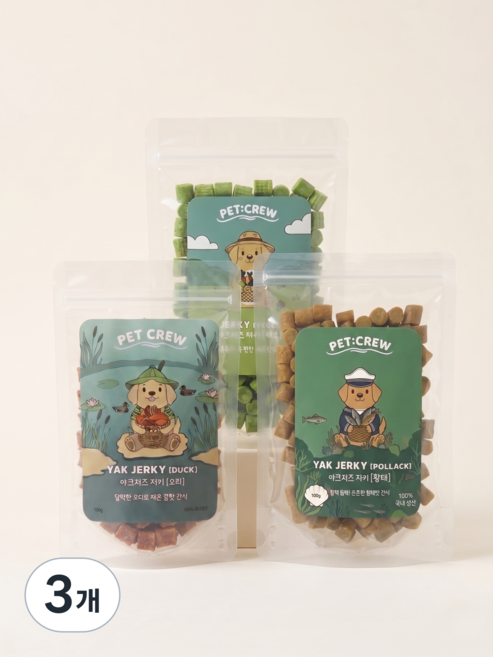 [펫크루] 야크치즈 져키, 3개, 150g, 야채