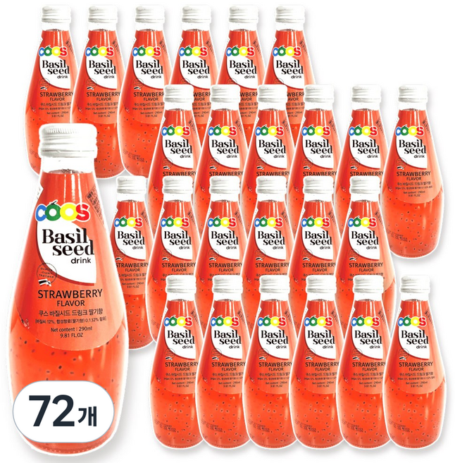 쿠스 바질시드 드링크 딸기향, 72개, 290ml