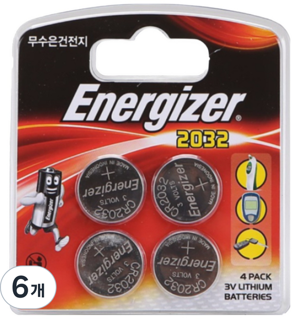 일반 건전지 코인셀 리튬 CR-2032 3V 팩 4개입, 6개