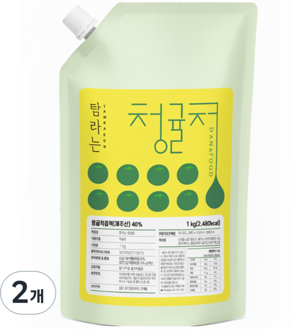 다나푸드 제주도 100프로 착즙원액 홈카페 업소용 청귤차 청귤에이드 탐라는 청귤청, 2개, 900ml