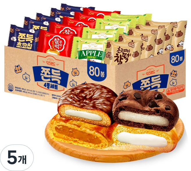 청우 오즈랜드 쫀득 세트 /쫀득초코칩+찰떡쿠키+초코파이찰떡+그랑쉘사과 (총80), 1.65kg, 5개