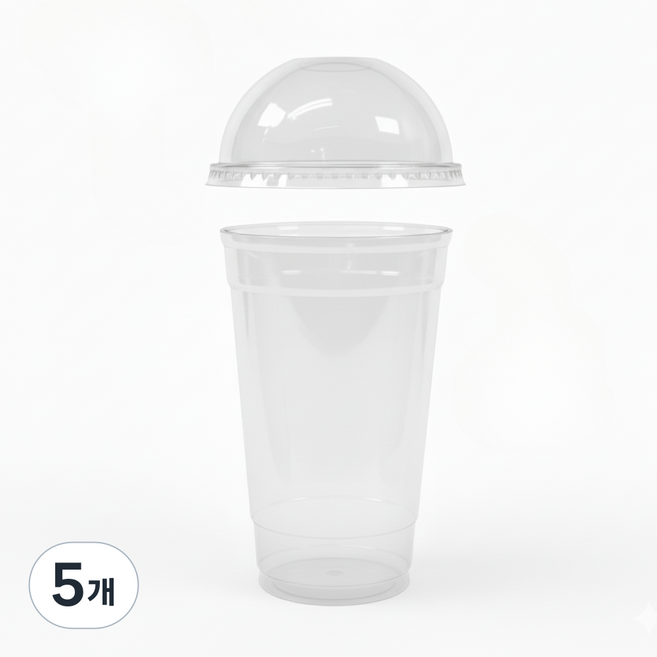[돔리드+투명컵100P] 92파이 일회용 테이크아웃 플라스틱PET컵 뚜껑세트, 5개, 100개입, 480ml