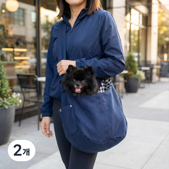 반려동물 강아지 소형견 애견 안전고리 어깨편한 크로스백 포대기 슬링백 산책 이동가방, 네이비, 2개