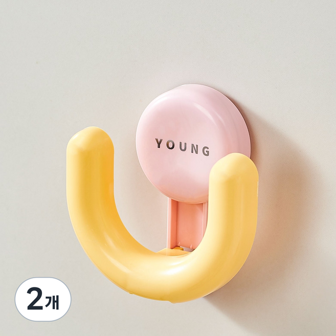락톡마켓 초강력 접착식 다용도 걸이 슬리퍼 걸이, 2개, 핑크-옐로우