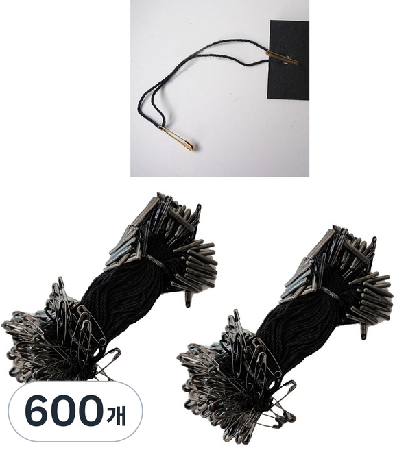 옷핀라벨 택끈 라벨끈 택고리 의류 실고리핀 포장끈 200개, 흑니켈블랙, 600개