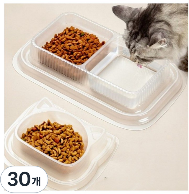 팜리나 길고양이 일회용 밥그릇 식기 개미방지, 30개, 투명 2구