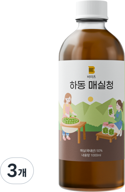 [국산 하동 매실] 비이츠 하동 매실청, 3개, 1L