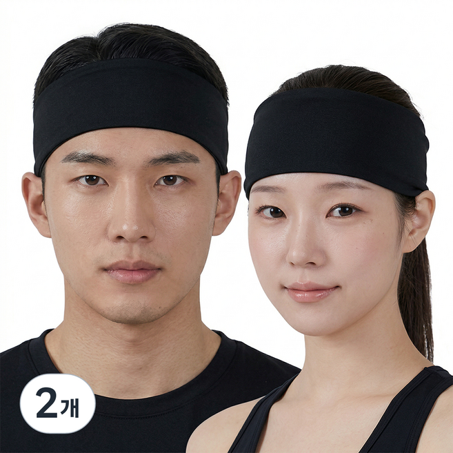 보넥스 기능성 스포츠 헤어밴드 땀흡수 남녀공용 블랙 1+1, 2개