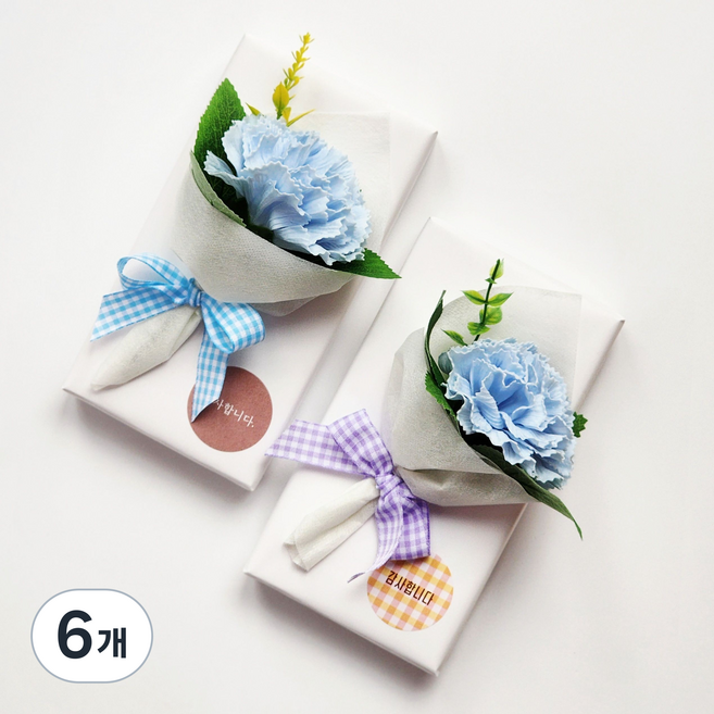 빼빼로 꽃포장 선물셋트 오리지널초코맛 코스모스 장미 카네이션 비누꽃, 6개, 블루카네이션