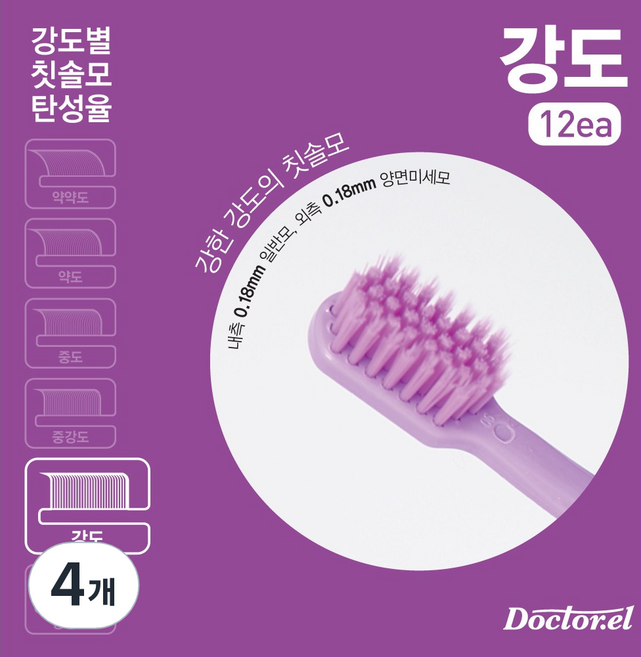 닥터이엘 개인맞춤 강도별 칼라칫솔 (치과의사 개발), 12개입, 4개