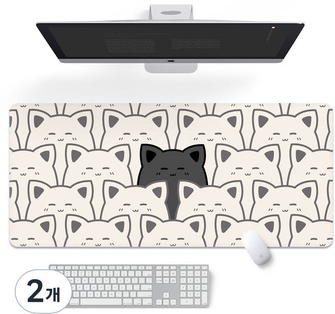 게이밍마우스패드 귀여운 고양이 마우스장패드 논슬립 키보드 매트900 x 400 x 3mm, 2개, 크림색