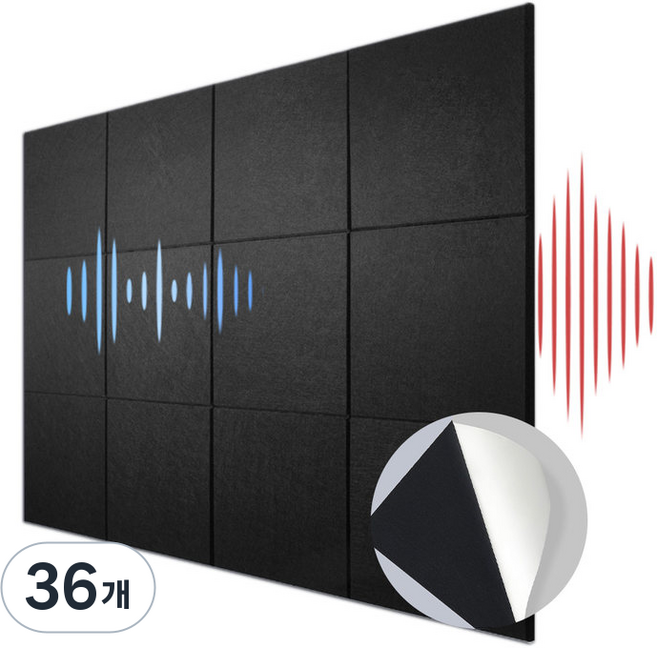 Anystar접착형 방음재 방음판 흡음재 소음방지 방음판, 36개, 블랙