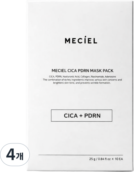 PDRN 콜라겐 수분 병풀 시카 마스크팩, 4개, 10개입