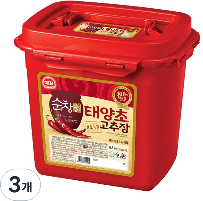 해표 순창궁 태양초 고추장, 6.5kg, 3개