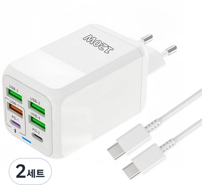 6in1 c타입 고속 충전기 120W 4USB+2PD3.0 + C TO C 1M 100w 케이블 세트, 2세트, 화이트