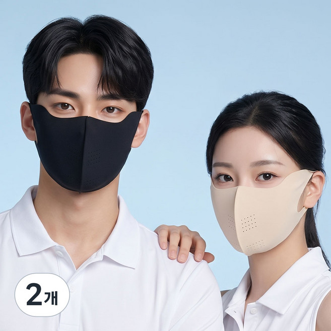 스탠다드엔 자외선차단 스포츠 쿨링 골프 마스크, 블랙, 2개
