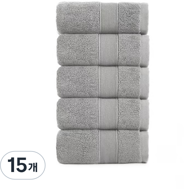 록신 호텔수건 타월 코면사 부드러운 540GSM 40수 5종세트, 그레이, 15개