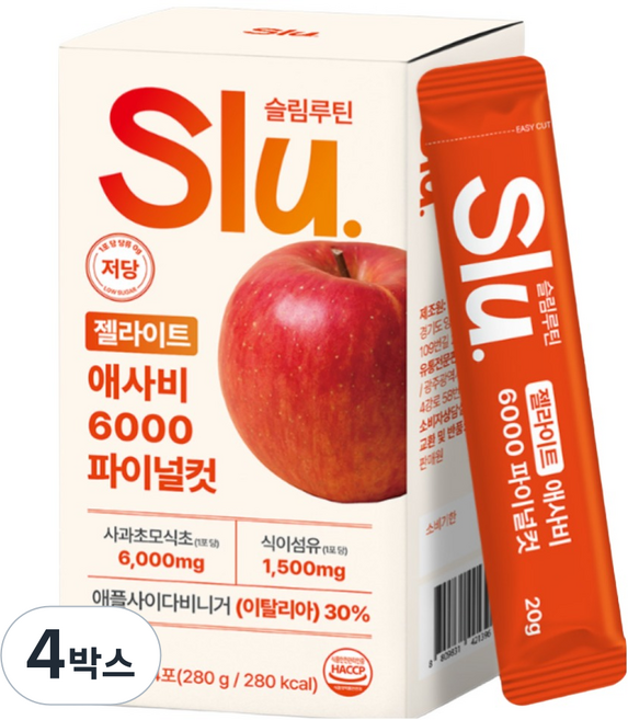 슬림루틴 슬루 젤라이트 애사비 젤리 스틱 애플 사이다 비니거 6000mg, 4박스, 280g