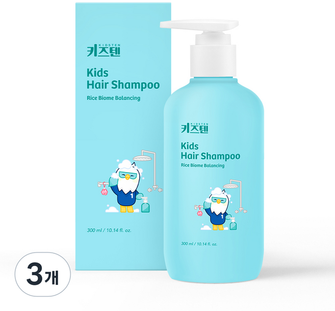 키즈텐 아기 유아 어린이 키즈 초등학생 약산성 순한 목욕 샴푸, 3개, 300ml