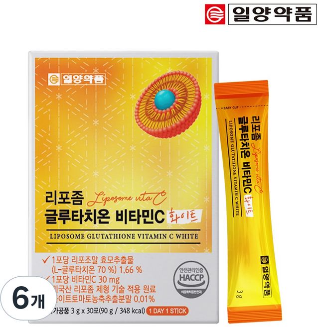 일양약품 리포좀 글루타치온 비타민C 화이트 식약처 HACCP 인증 분말 스틱, 6개, 30회분