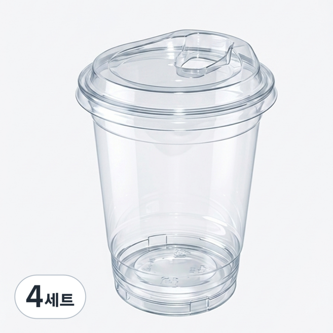 키친코디 PET 14온스 아이스컵 + 스트로우프리 뚜껑 세트 92파이 (국내생산), 4세트, 100개, 410ml