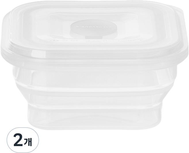 접어락 3단폴딩 실리콘 접이식용기 밀폐 보관 용기, 올클리어, 2개, 500ml