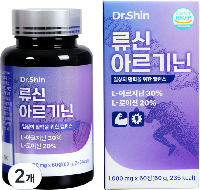 닥터신 류신 아르기닌 고함량 영양제 L아르기닌 18000mg, 2개, 60정