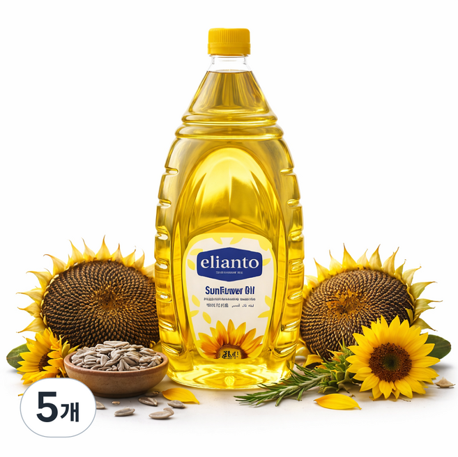 elianto sunflower oil 엘리안토 해바라기유 해바라기씨유, 5개, 2L