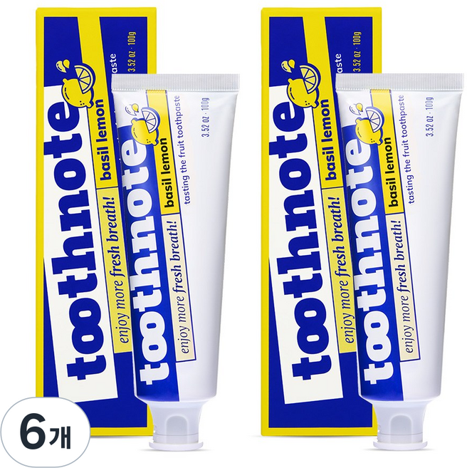 투스노트 테라피 치약 바질레몬향, 100g, 6개