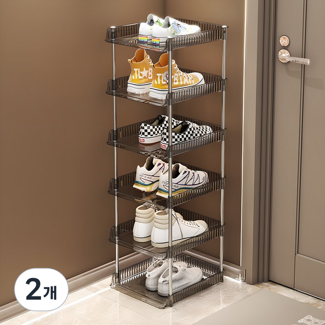 공유 좁은 현관 5단 신발정리대 신발장 틈새 수납 운동화 슬리퍼, 2개, 블랙