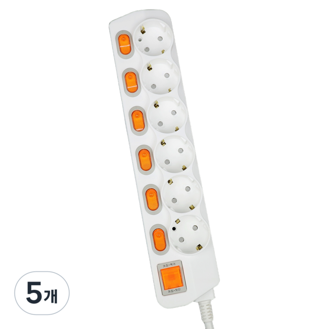 매직파워 국산 멀티탭 6구 개별형, 화이트(WHITE), 5개, 3m