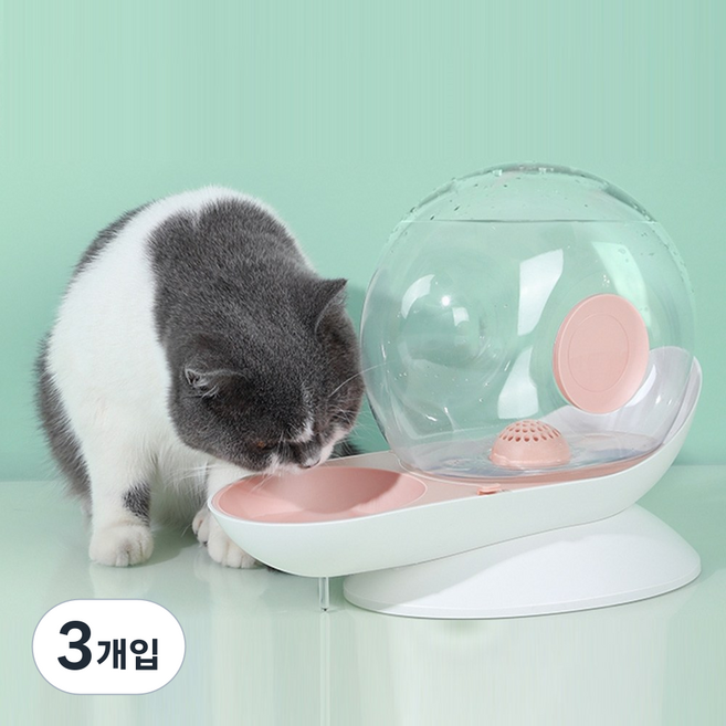 펫데일리 강아지 고양이 사이펀 달팽이 자동급수기 급수기, 3개, 핑크