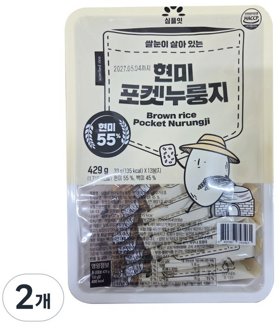 심플잇 현미포켓누룽지, 429g, 2개