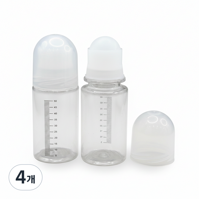 블랑느 50ml 눈금 롤온 공병 물파스 데오드란트 향수 아로마오일 탈모약 소분 용기, 4개, 롤온공병50ml