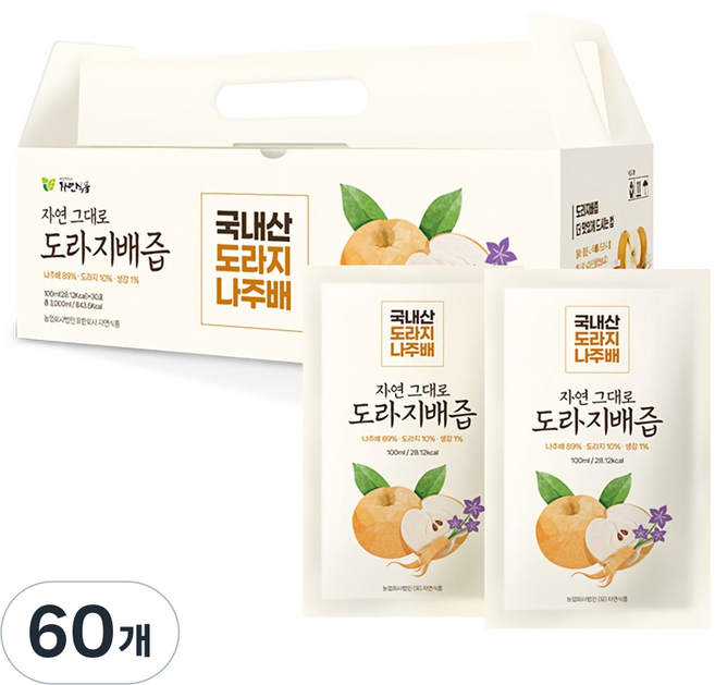자연식품 자연그대로 도라지배즙, 100ml, 60개