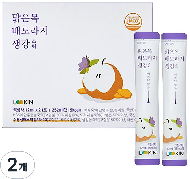 루킨 맑은목 배도라지 생강 스틱, 252ml, 2개