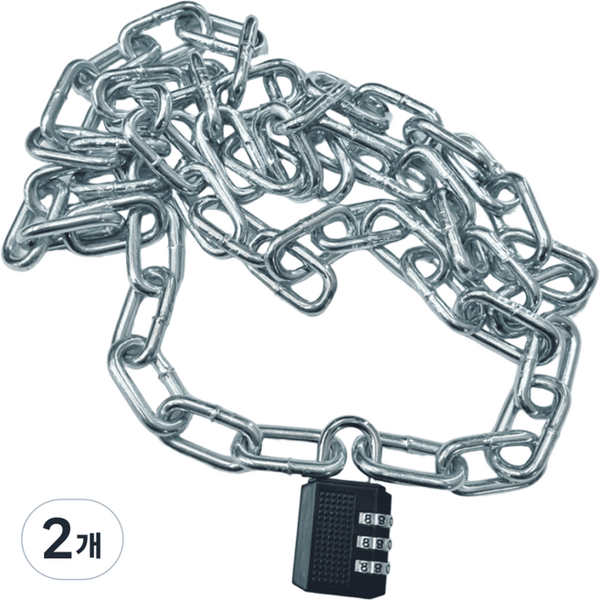 제이제이펫 체인자물쇠 1.5M 자전거 오토바이 잠금장치 세트 번호 쇠사슬 자물쇠, 2개, 실버