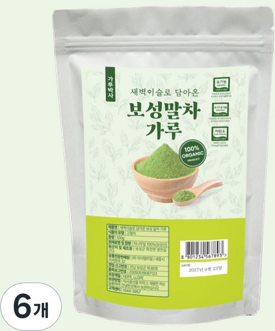 가루박사 보성 말차가루 유기농 100% 지퍼백, 6개, 1개입, 100g
