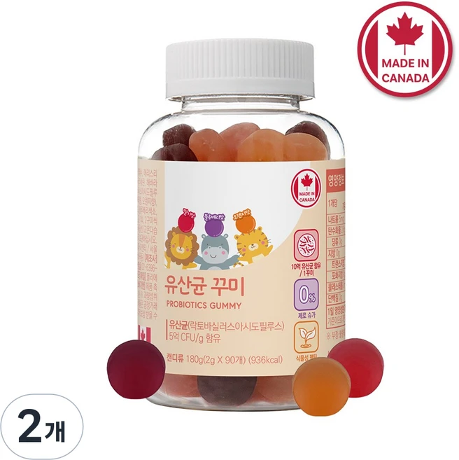 네이처그랜드 어린이 키즈 프로바이오틱스 유산균 꾸미 90구미 1병 45일분 캐나다직수입 장건강, 2개, 180g - 쿠팡