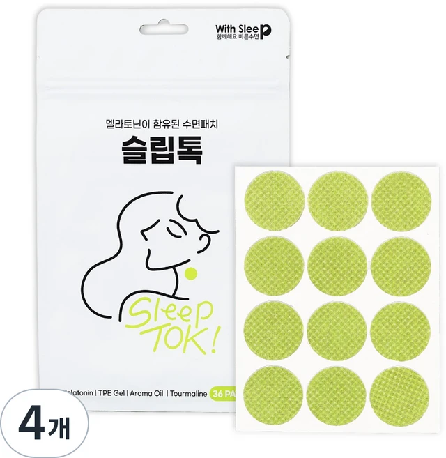 위드슬립 멜라토닌 원적외선 수면 패치 슬립톡 36개입, 4개 - 쿠팡
