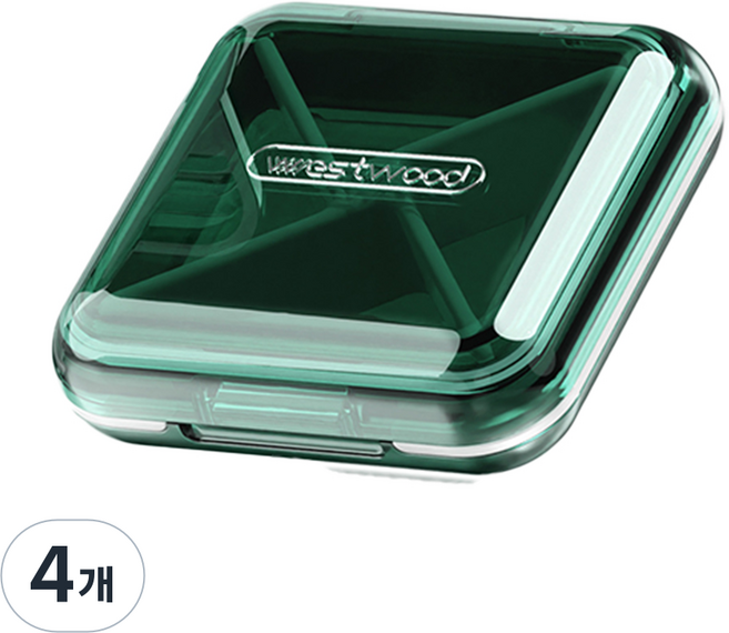 모노치 클리어 휴대용 알약 케이스, 파인그린, 4개