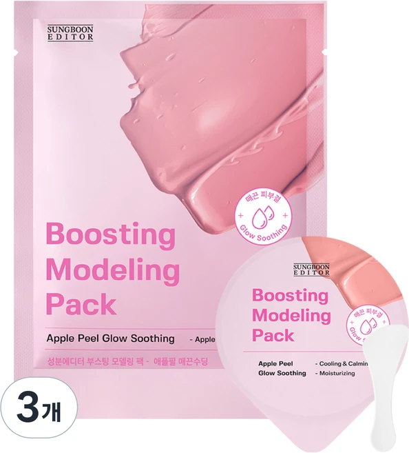 성분에디터 부스팅 모델링 팩 애플필 매끈수딩, 3개, 1개입 - 쿠팡