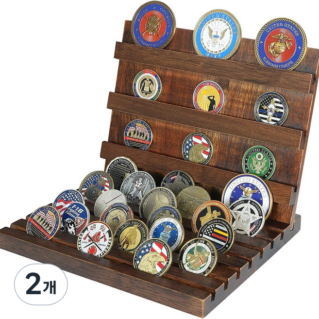 선호그룹 코인거치대 군대 현금 코인 메달 거치대 받침대 장식장 진열대 케이스 보관함 군용품, 2개, 원목 거치대