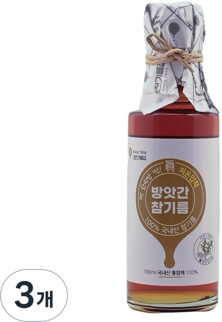 대전기름집 60년전통 % 국산참기름, 180ml, 3개