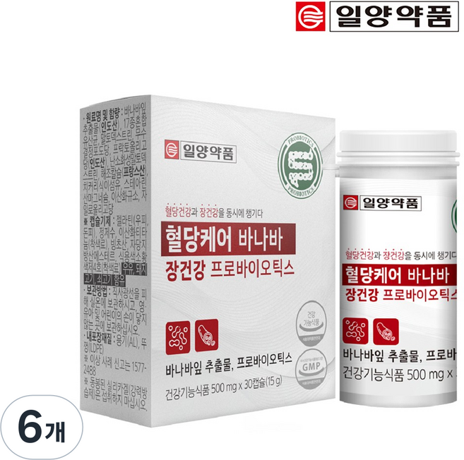 일양약품 혈당케어 바나바 장건강 프로바이오틱스 유산균 30정, 6개
