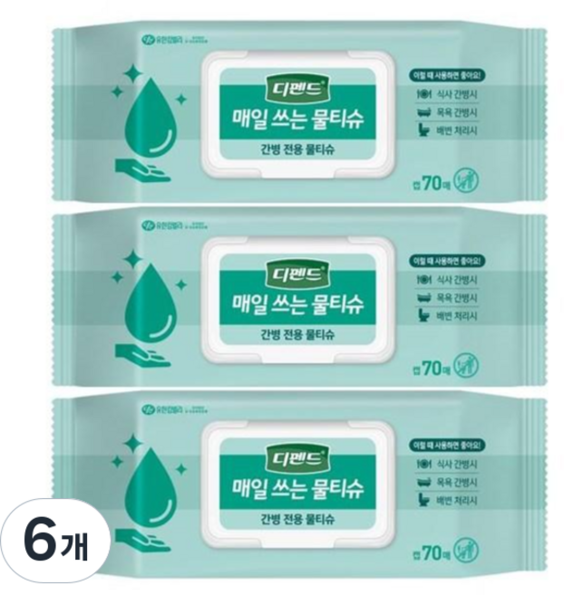 디펜드 매일 쓰는 물티슈 캡형 70매X3팩 /간병전용물티슈 /목욕대용물티슈 /물티슈, 43g, 70매입, 6개