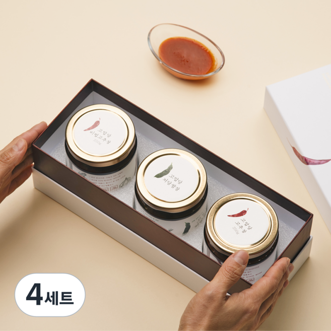 고맙당 3종 선물세트 국산 100% 프리미엄 장류 저당 고추장 쌈장, 4세트, 750g