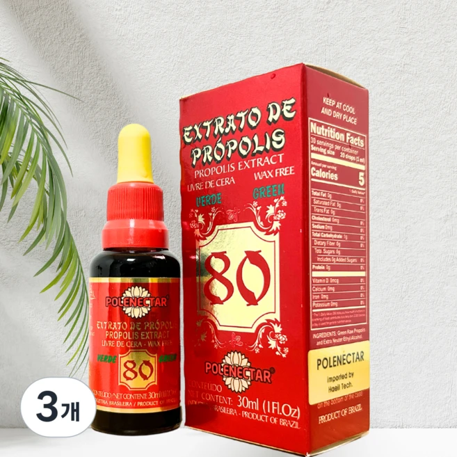폴리넥타 왁스프리 80 브라질 그린 프로폴리스 원액 리퀴드 액상 스포이드, 30ml, 3개 - 쿠팡