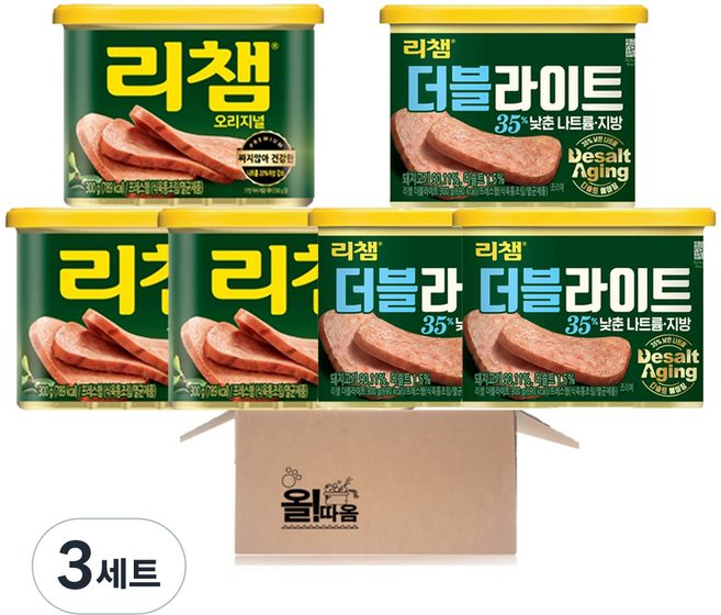 동원 리챔 300g 2종 리챔 오리지날3개 + 35% 낮춘 나트륨 지방 더블라이트 리챔 3개, 3세트, 1.8kg